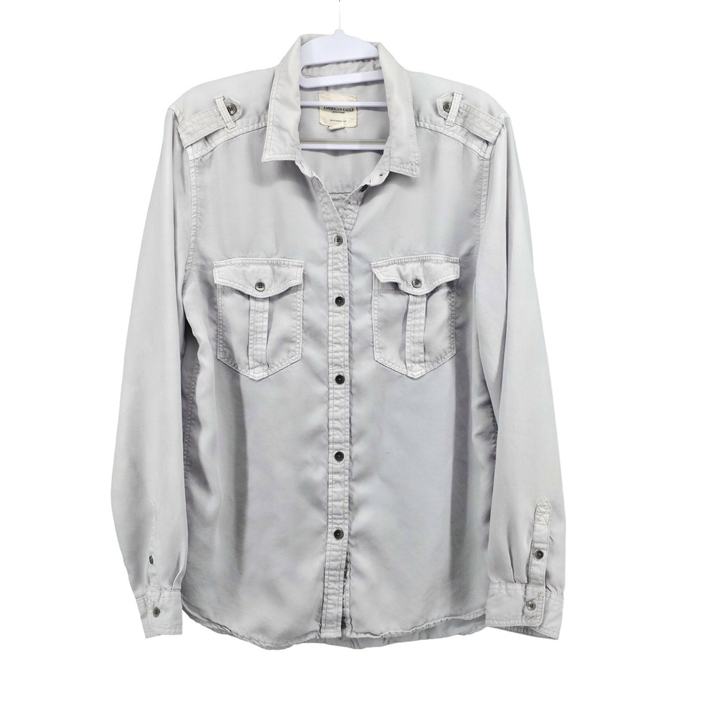 American Eagle Top Womens M Boyfriend Fit Long Sleeve Lyocell Utility Coastal